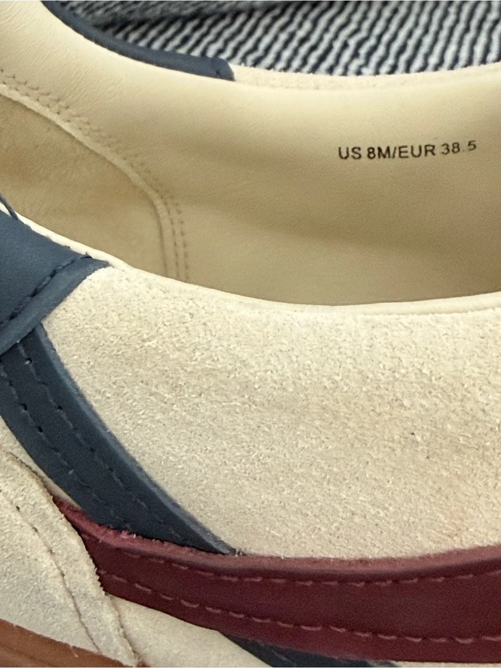 Vince Oasis Leather & Suede Sneakers Cream w/Navy & Burgundy Accents Sz Womens 8